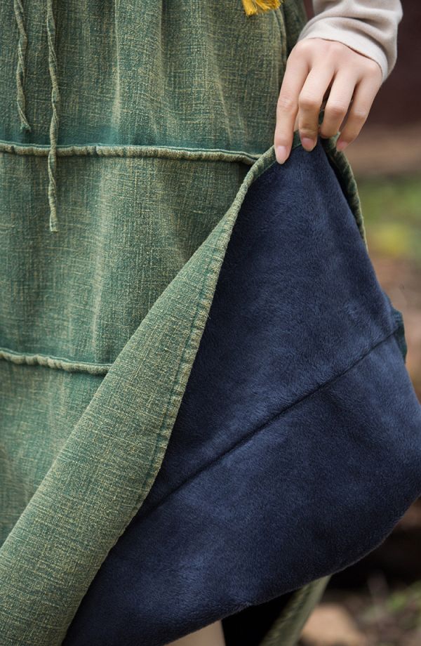 燕燕～秋冬新品  苧麻加絨加厚炒色裙子文藝復古百搭長裙 