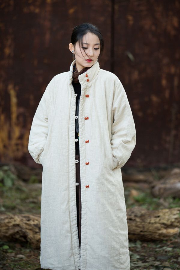 燕燕~冬季新款 寬鬆復古砂洗盤扣長棉服夾棉保暖棉衣外套 長大衣 