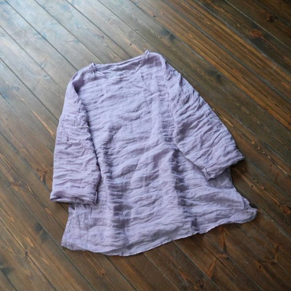 燕燕~棉麻商品~文藝復古苧麻襯衫休閒寬鬆疊穿百搭中長圓領襯衫 