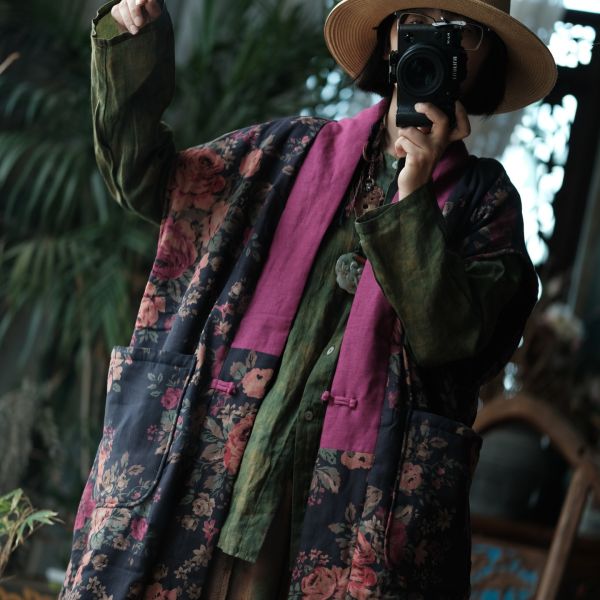 燕燕~棉麻商品~純亞麻。 水洗撞色寬鬆夾棉長背心   ab160301 