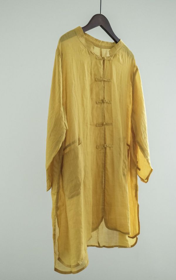 燕燕~棉麻商品~苧麻 仙氣清透中式盤扣防曬 寬鬆中性長開衫 襯衫 ab2303001 