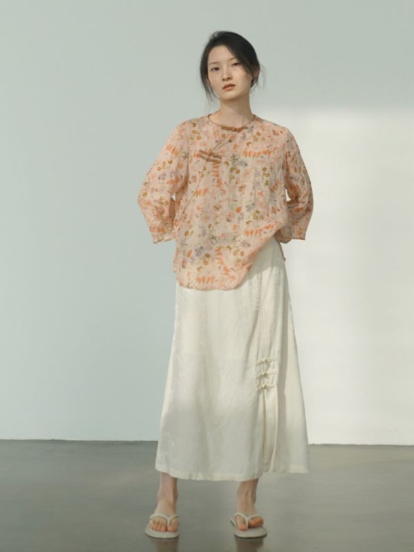 天絲提花    復古國潮顯瘦開叉 流蘇長裙     ab2409701 