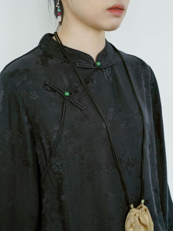 燕燕~人絲提花~輕中式禪意文藝斜襟短衫茶服上衣 襯衫。 ab2417201 