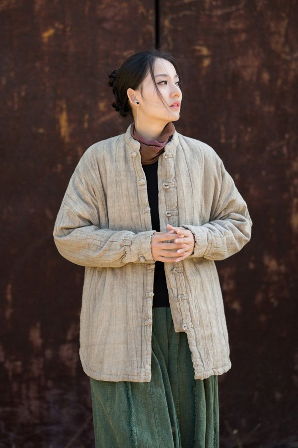 燕燕~冬新品   苧麻髒染夾棉絎縫棉服 禪意風保暖外套 
