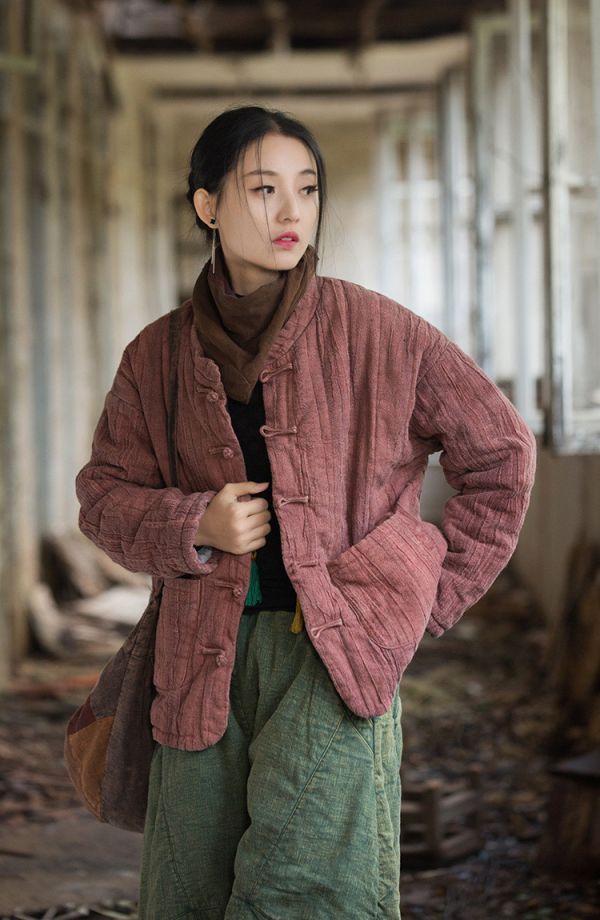 燕燕~冬季新款 苧麻紮染夾棉絎縫保暖棉服棉襖 棉衣外套 