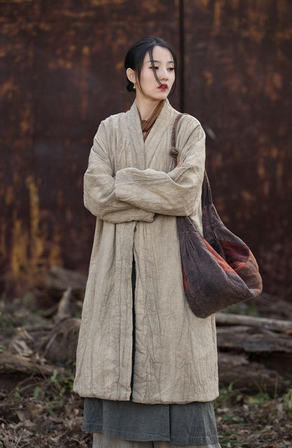 燕燕～冬季新款 手工紮染炒色做舊夾棉加厚禪長款棉衣外套 