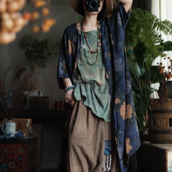 燕燕～雙層棉紗. 復古舊感 舒適寬鬆防曬衣大外披上衣 外套。ab195901 