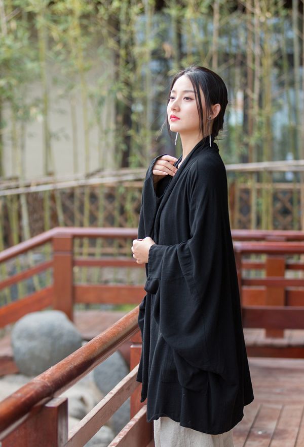 燕燕~夏季新款 亞麻材質 砂洗禪系披肩款式輕薄透氣外套 長袖棉麻衫 