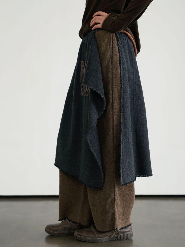 燕燕~秋冬款 復古色織棉麻個性不規則漁夫直筒褲 兩穿褲 ab2434701 