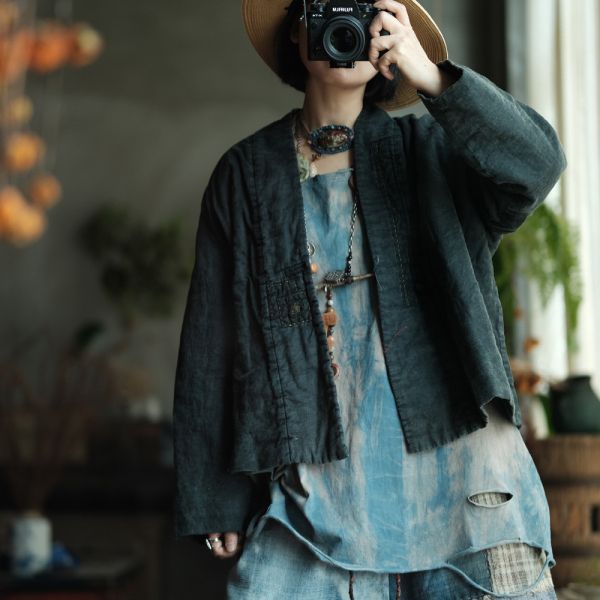 燕燕~棉麻商品~復古文藝麻料炒色小棉衣外套  ab192201 