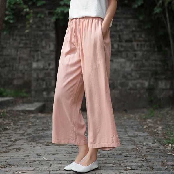 燕燕~棉麻商品~夏季寬鬆薄款設計 瑜伽休閒亞麻直筒九分褲 褲子 