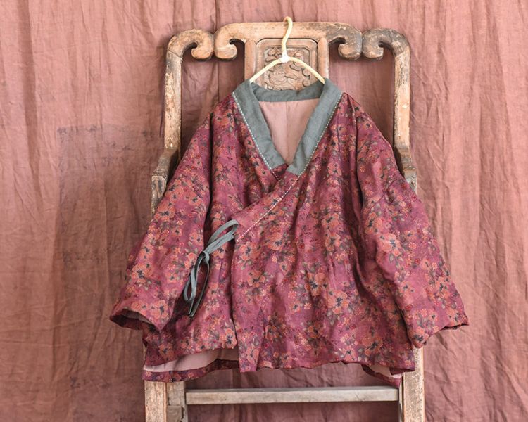 燕燕~棉麻商品~亞麻材質 印花 繫帶夾棉短棉襖 棉衣外套 