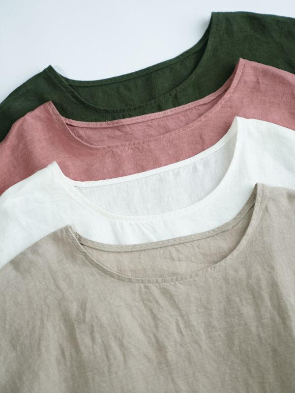 燕燕～亞麻～秋季簡約氣質百搭圓領套頭襯衫 打底寬鬆上衣  ab2526401 