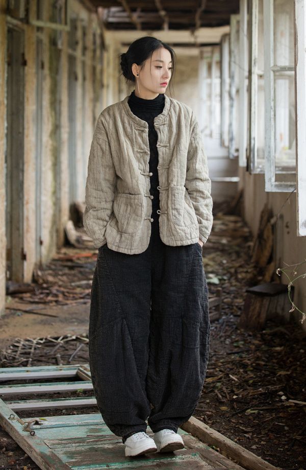 燕燕~冬季新款 苧麻紮染夾棉絎縫保暖棉服棉襖 棉衣外套 