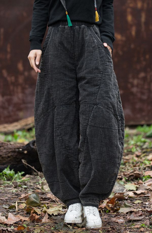 燕燕～秋冬新款 莧麻夾棉加厚炒色燈籠褲 文藝復古棉麻打坐禪修太極褲 長褲 