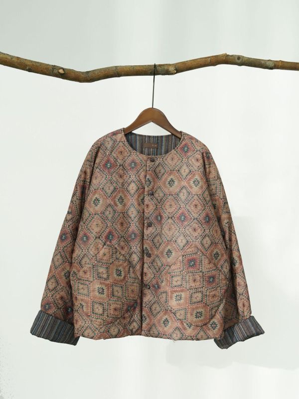 燕燕~復古印花磨毛撞擊色盤扣棉服外套 以及同花色長褲 （可搭成套裝） ab2540101 