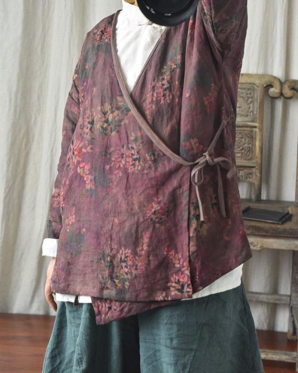 燕燕~四季款~印花工藝復古亞麻上衣 外套 