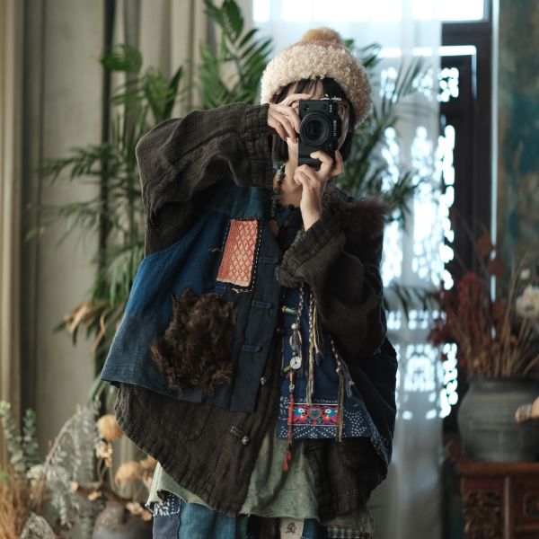 燕燕~秋冬新款 復古文藝純手工老布拼貼小眾氛圍夾棉背心 ab226301 