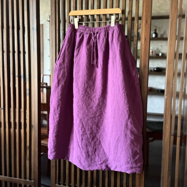 燕燕~秋冬款 砂洗亞麻百搭文藝氣質 寬鬆休閒保暖長裙 