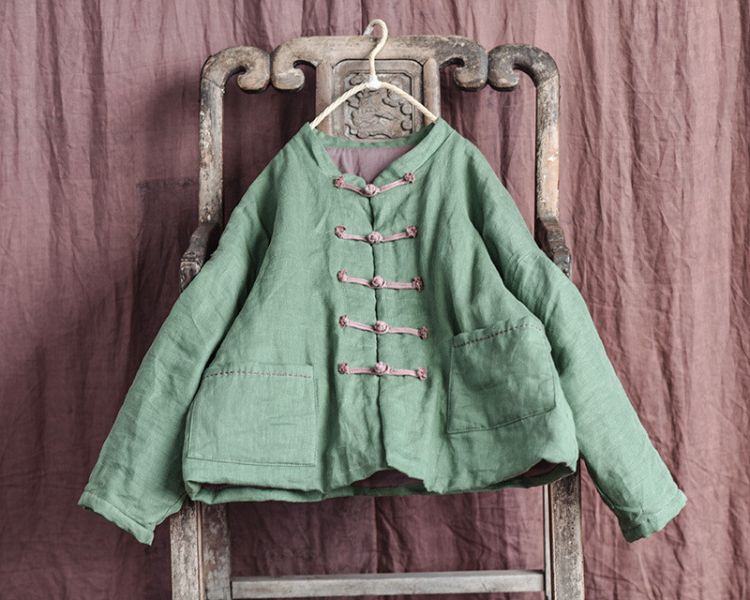 燕燕~秋冬新款 亞麻 文藝中式盤扣棉衣棉服外套 