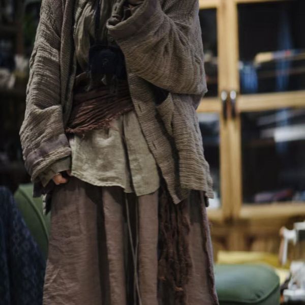 燕燕~色織亞麻 多用復古混搭 可當腰封 圍巾 披肩 