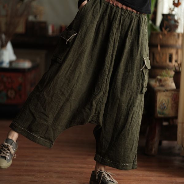 燕燕~棉麻商品~設計文藝復古休閒褲寬鬆百搭鬆緊腰闊腿褲  飛鼠褲 哈倫褲 ab234801 
