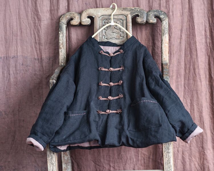 燕燕~秋冬新款 亞麻 文藝中式盤扣棉衣棉服外套 