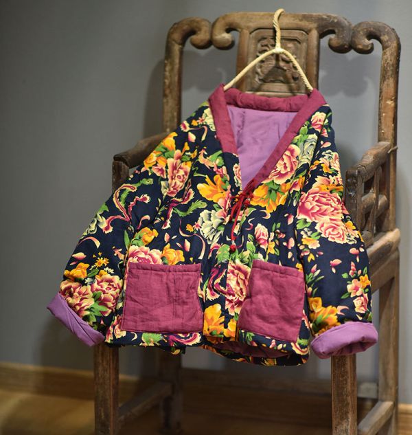 燕燕～繫帶盤扣老花布棉襖 棉服短款女棉衣外套 
