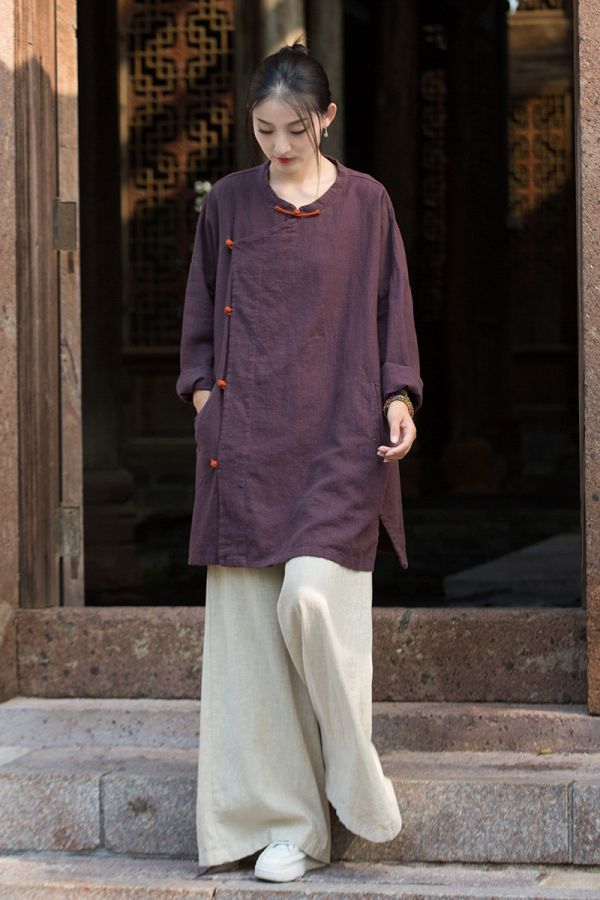 燕燕~秋季新款 苧麻砂洗大開襟衫 新中式改良簡約禪意上衣 