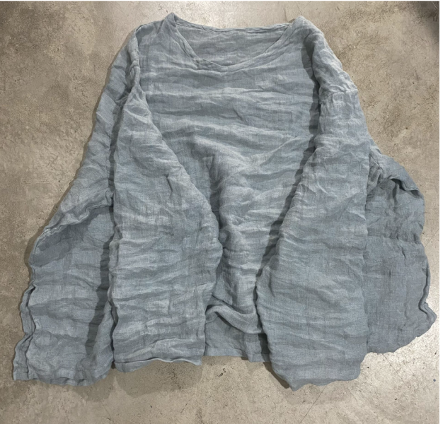 燕燕~夏季新款 文藝復古水洗做舊亞麻 v領套頭落肩小衫 上衣 