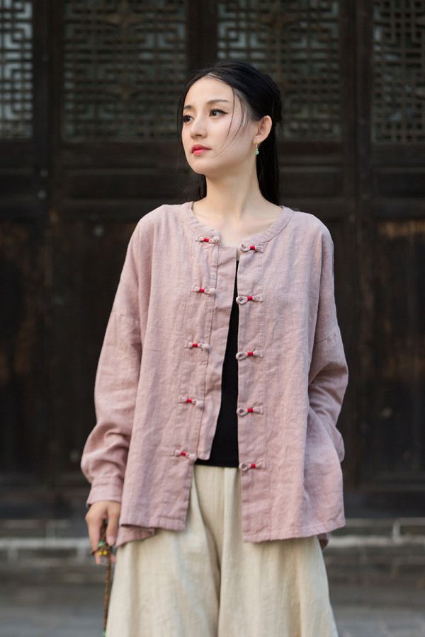燕燕～秋季新款 復古盤扣新中式襯衫 寬鬆文藝國風禪意茶服上衣 