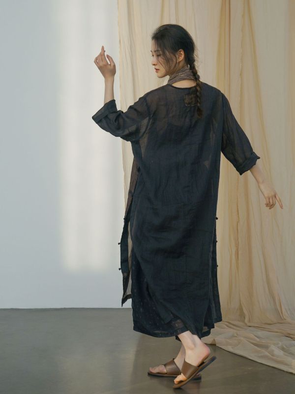 燕燕~春夏款  漢字印花長袍 中國風個性寬鬆洋裝 連身裙    ab2407701 