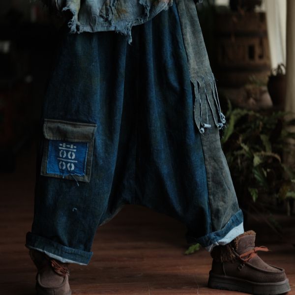 燕燕~輕訂製  復古文藝手工髒染 休閒褲 長褲    ab234501 