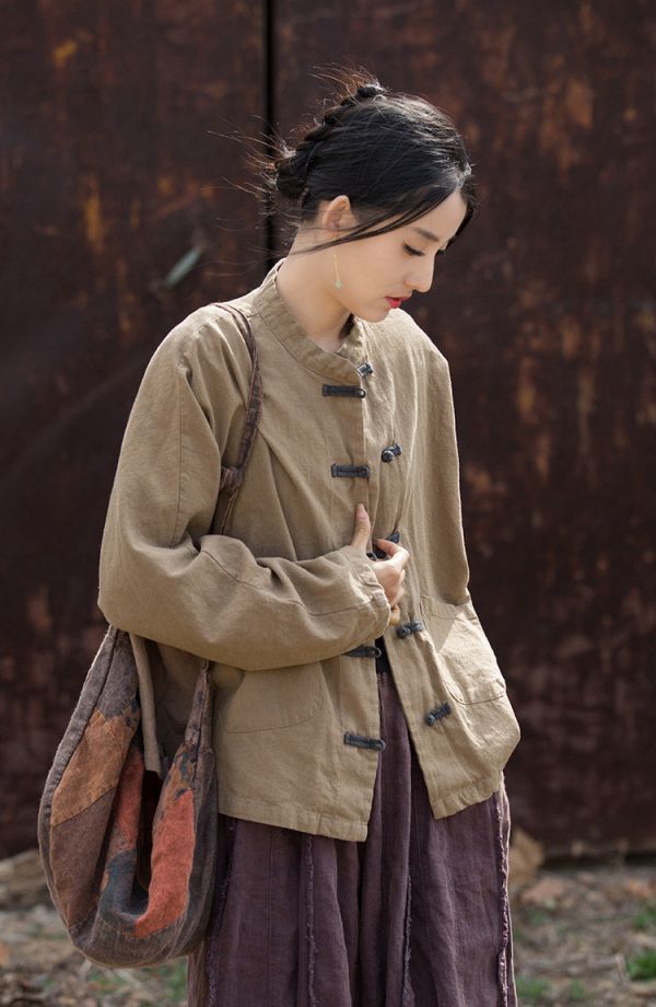 燕燕~夏款新品~撞色盤扣上衣改良新中式居家旅行禪修女式外套 上衣 
