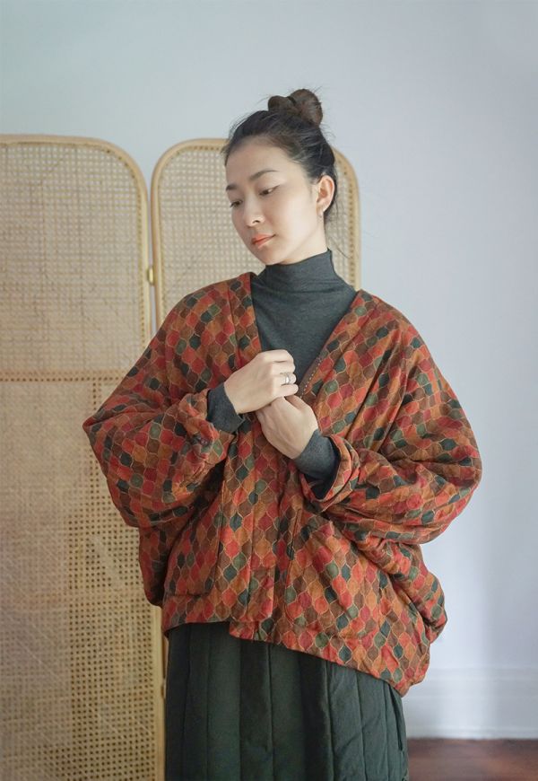 燕燕~棉麻商品~亞麻 復古印花蝙蝠袖棉衣 保暖加厚棉襖外套.  ab2130501 