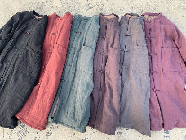 燕燕~亞麻~秋季新款 復古文藝長版加棉保暖中式棉襖棉衣 外套 