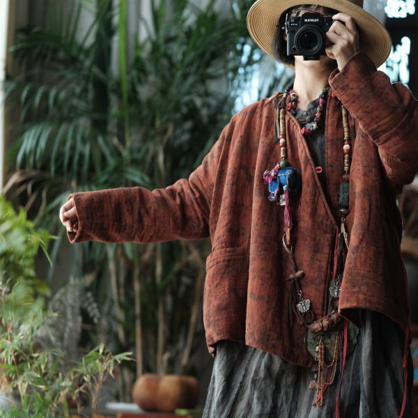 燕燕~棉麻商品~改良立領盤扣繫帶復古文藝懷舊寬鬆棉衣上衣   ab161201 