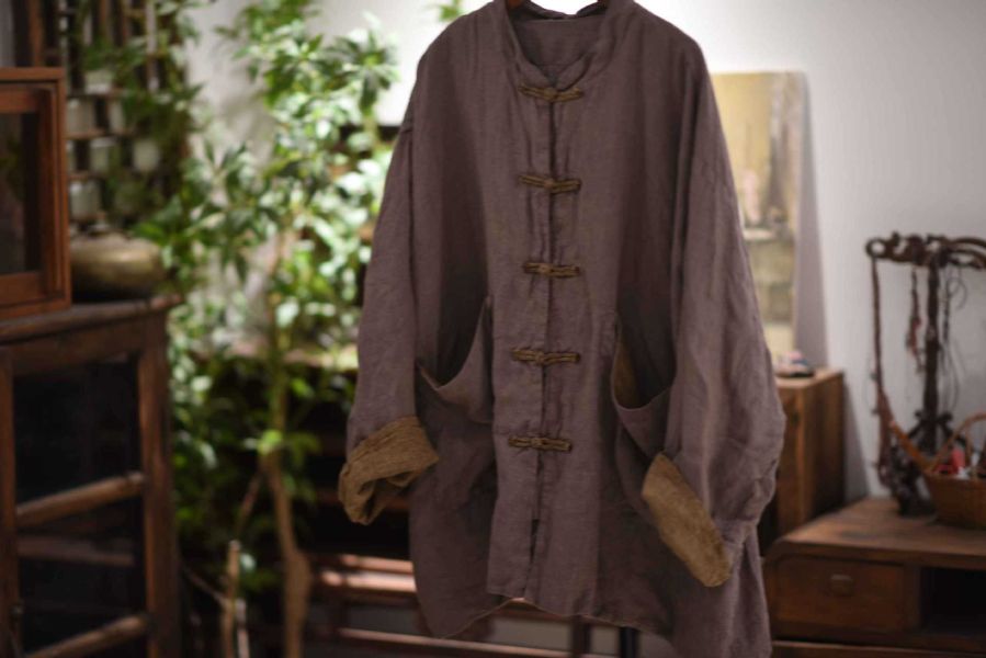 燕燕~棉麻商品~色織漢麻中式盤扣復古立領雙層開襟衫 上衣 外套 ab26801 