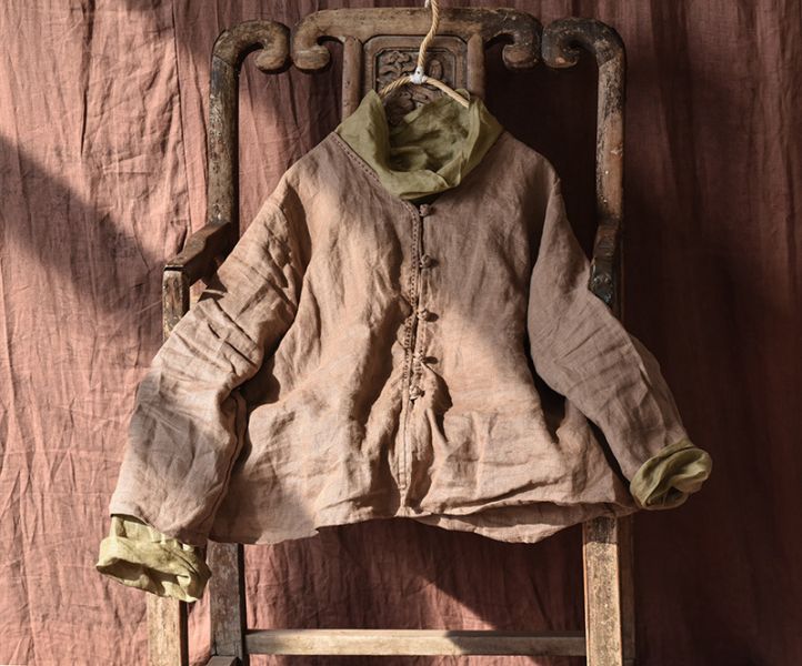 燕燕~棉麻商品~ 春秋款. 砂洗亞麻. 寬鬆文藝襯衫 手縫線開衫上衣  盤扣短外套 