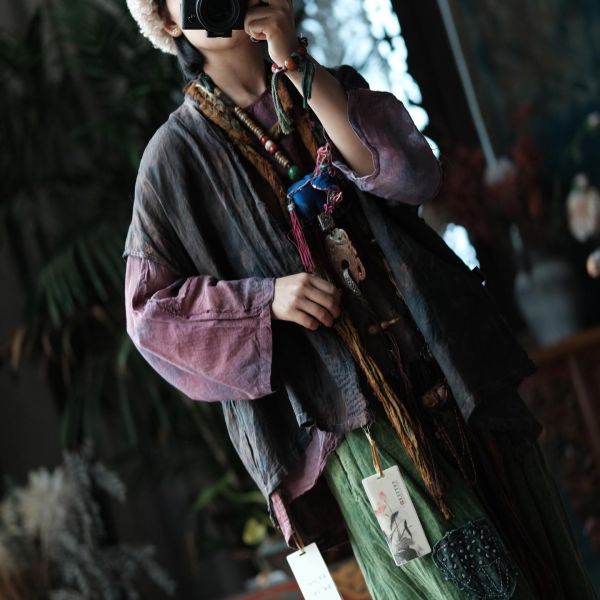 燕燕~復古文藝麻料百搭背心小衫 (可搭成一套） 