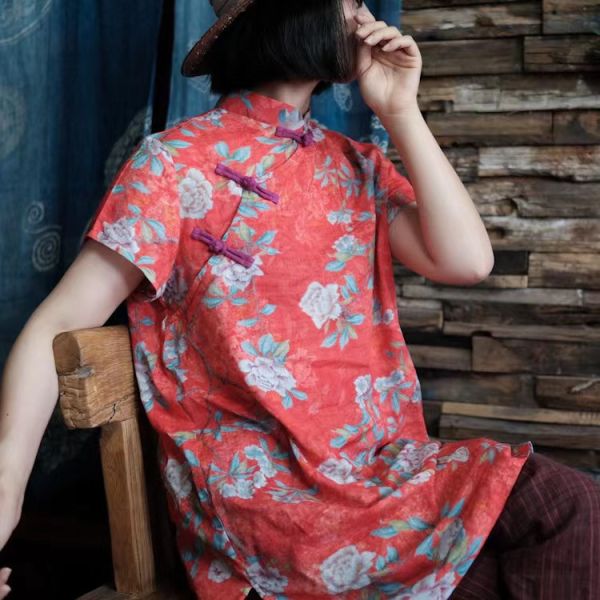燕燕~棉麻商品~雙層棉 復古百搭盤扣打底長衫上衣 可當洋裝 連身裙  an061101 