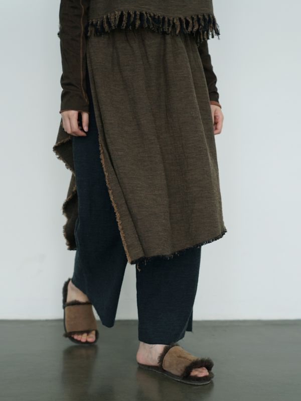 燕燕~秋冬款 復古色織棉麻個性不規則漁夫直筒褲 兩穿褲 ab2434701 