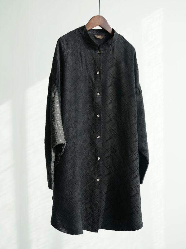 燕燕~早春款～新中式簡約提花襯衫 復古立領寬鬆蝙蝠袖長上衣 ab2503401 