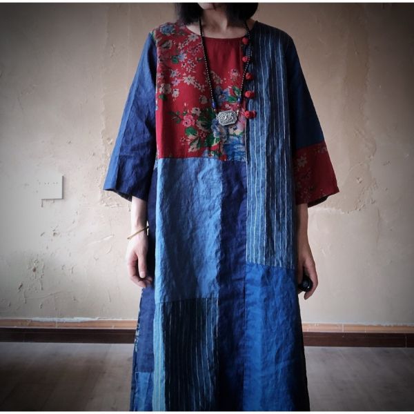 燕燕~拼布寬鬆禪意袍子 鬆弛感 洋裝 連身裙 ab167701 