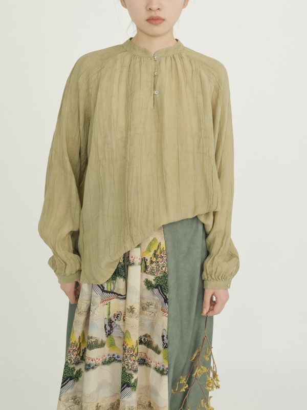 燕燕~棉麻商品~早秋款 皺麻文藝休閒做舊寬鬆立領上衣 長袖襯衫 ab2318901 