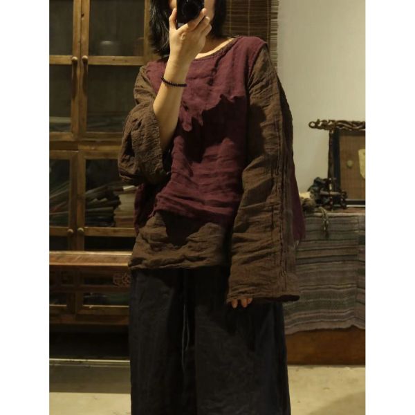 燕燕～早秋款。水洗亞麻  文藝復古軟糯圓領套頭坎肩背心 