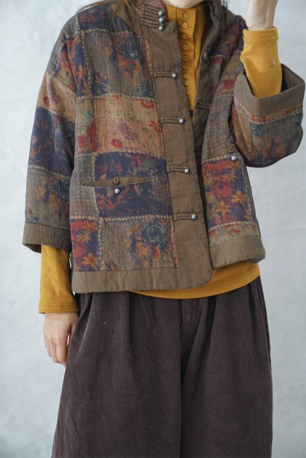 燕燕棉麻～數碼印花款 對襟加厚棉衣外套  ab2143501 