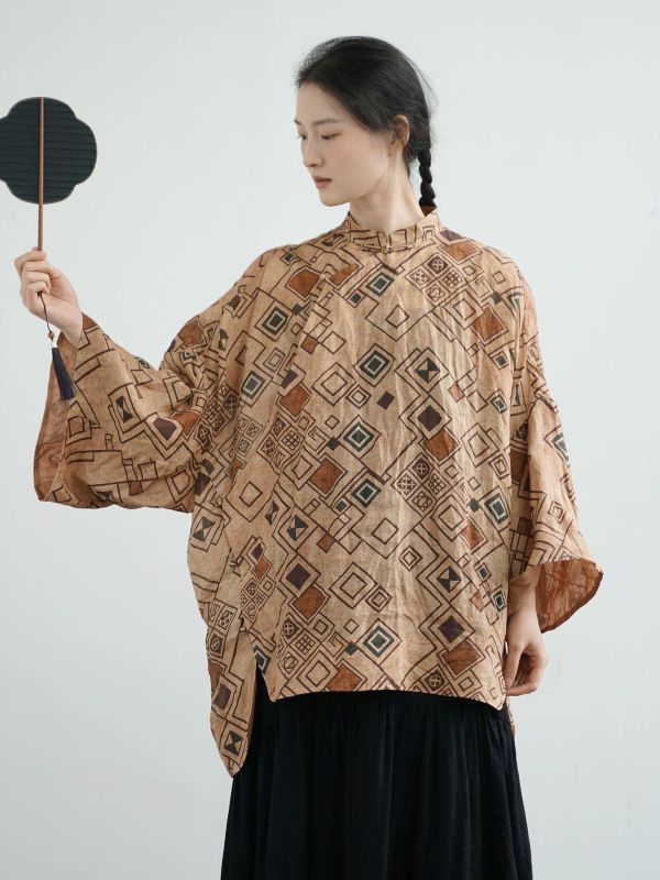 燕燕~夏季新款 全新立領斜襟寬袖中長襯衫 ab2505901 
