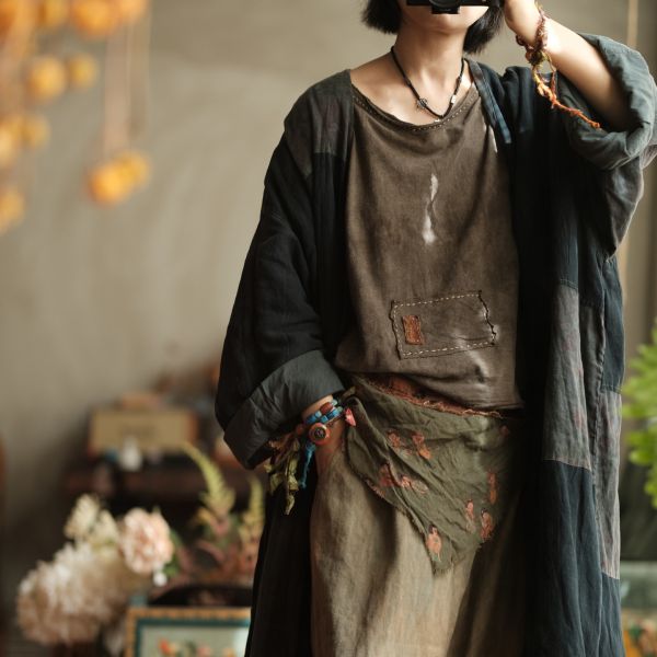 燕燕~復古文藝拼色布三角巾圍巾頭巾  abW07501 