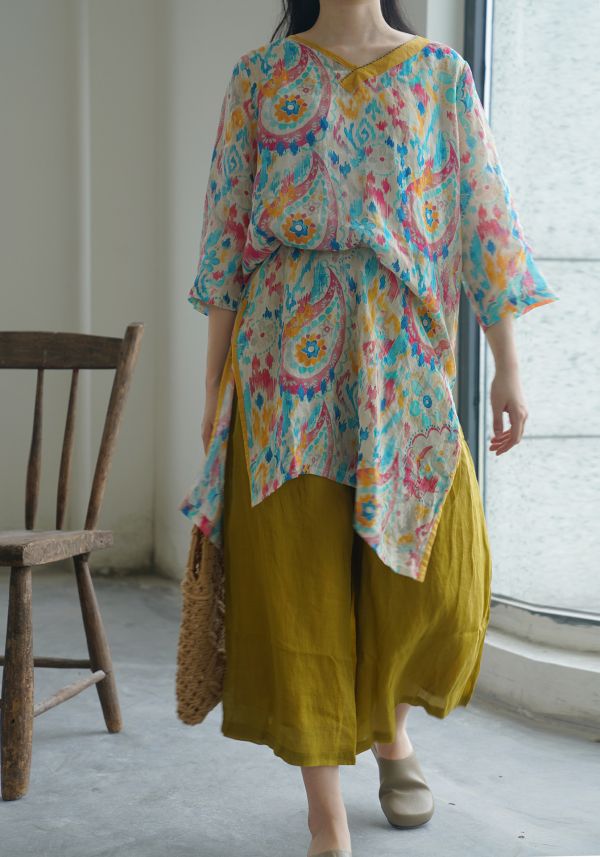 燕燕~苧麻 文藝數碼印花修身 洋裝 連身裙 ab2219501 